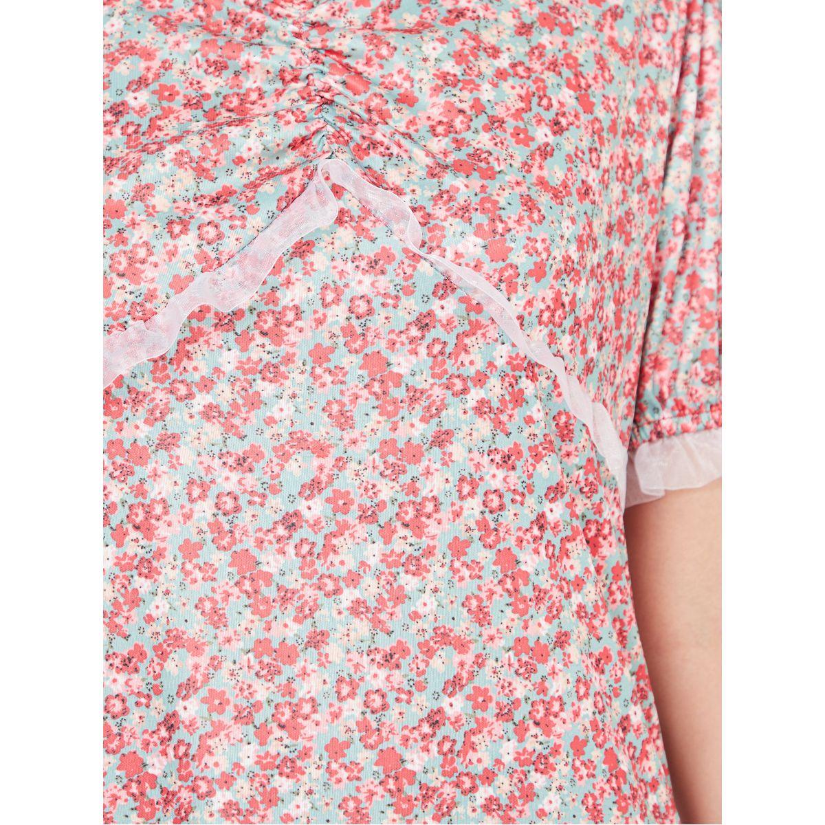 Styli Ditsy Floral Print A-Line Knee Length Dress-women-clothing-dresses-image-3