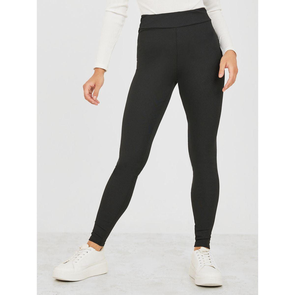 Styli Solid High Rise Ribbed Knit Leggings-women-clothing-bottoms-leggings-image-2