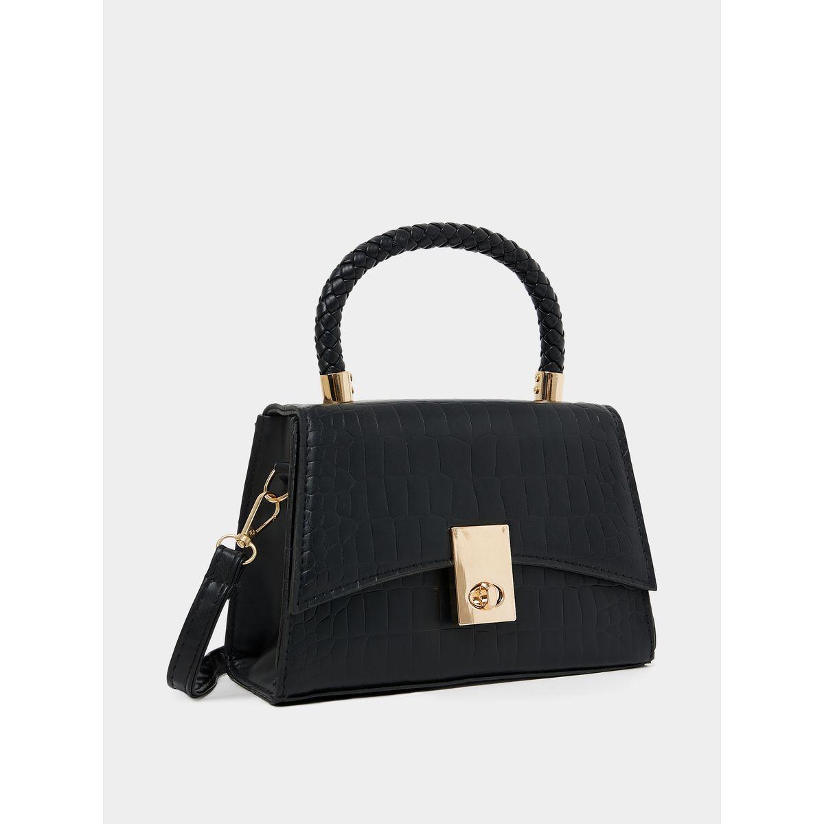 Styli Croc Textured Handbag with Turn Lock-women-bagsandwallets-handbags-image-1