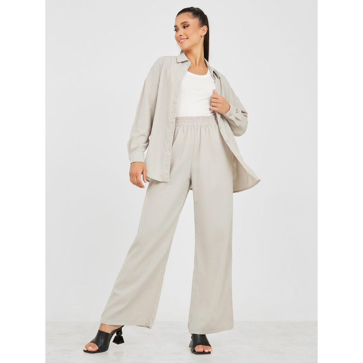 Styli Drop Shoulder Oversized Shirt & Straight Leg Trouser Co-Ord Set-women-clothing-coordsets-image-4