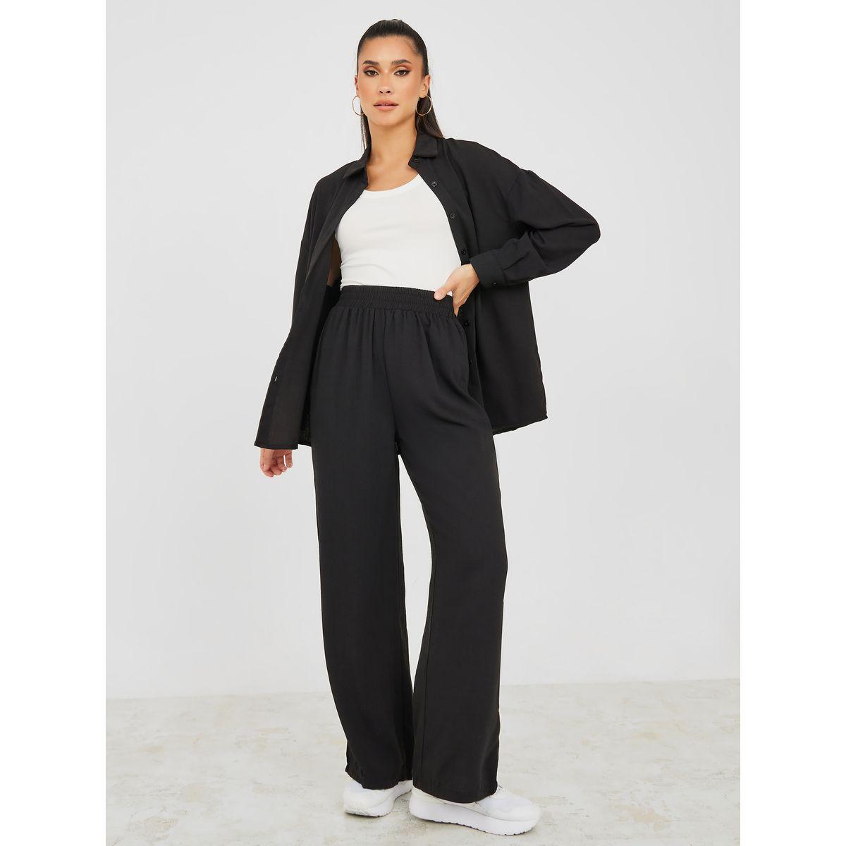 Styli Drop Shoulder Oversized Shirt & Straight Leg Trouser Co-Ord Set-women-clothing-coordsets-image-1