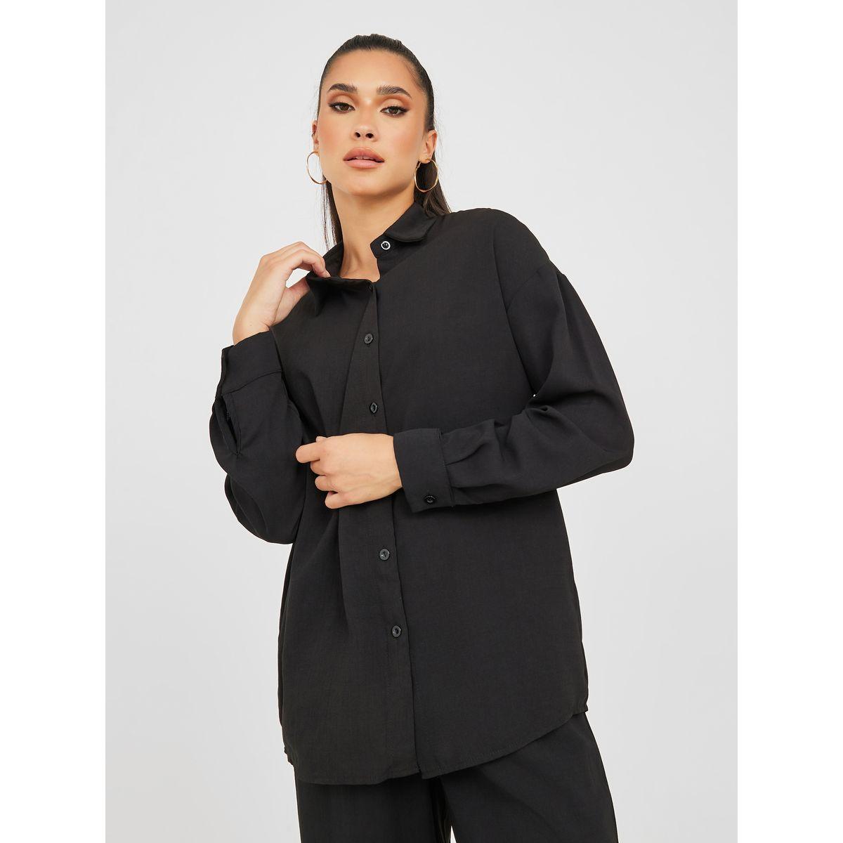 Styli Drop Shoulder Oversized Shirt & Straight Leg Trouser Co-Ord Set-women-clothing-coordsets-image-2
