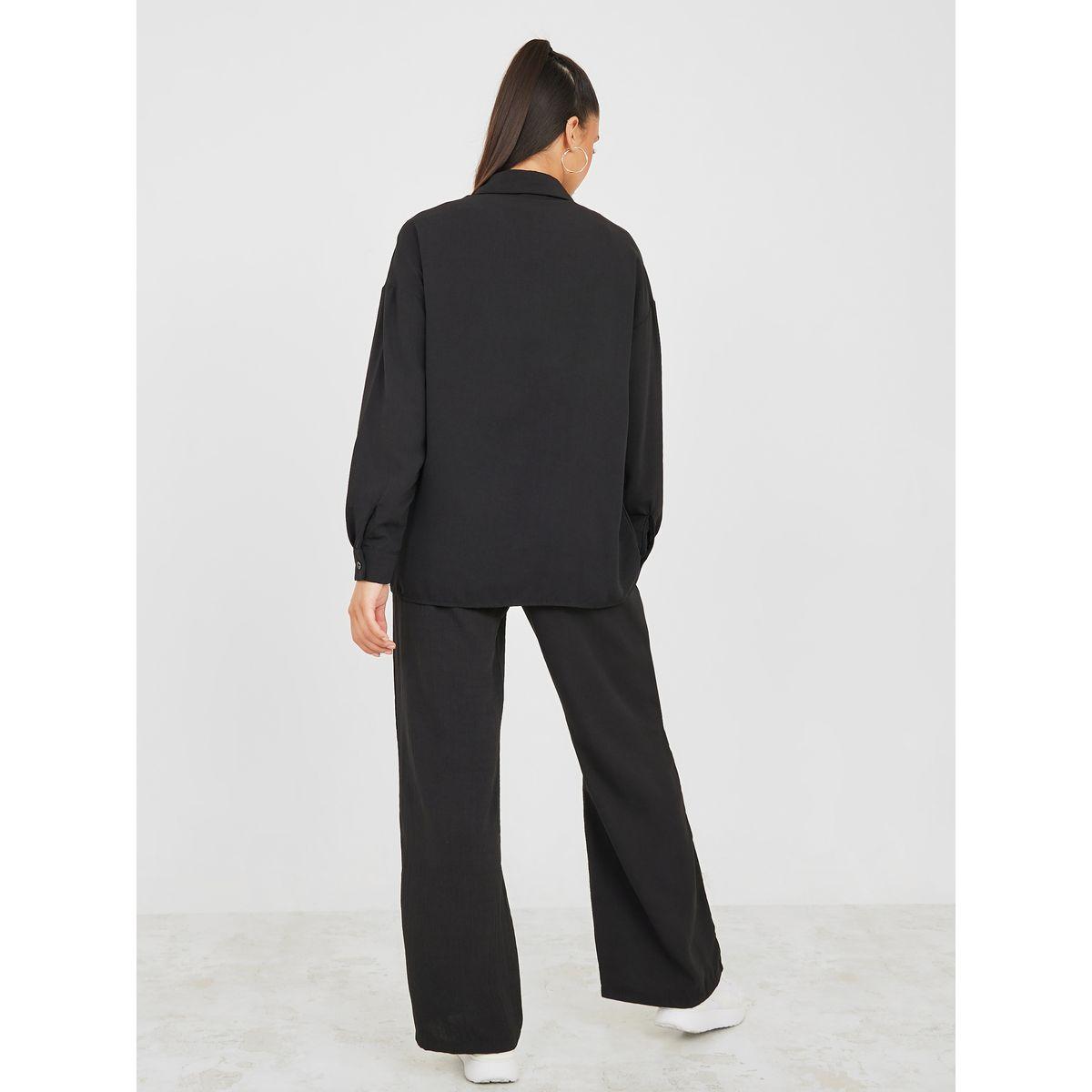 Styli Drop Shoulder Oversized Shirt & Straight Leg Trouser Co-Ord Set-women-clothing-coordsets-image-6