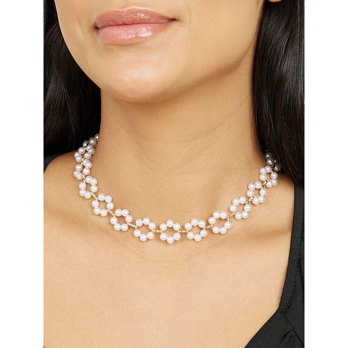 Styli Floral Faux Pearl Necklace-women-watchesandjewellery-jewellery-necklacesandpendants-image-1