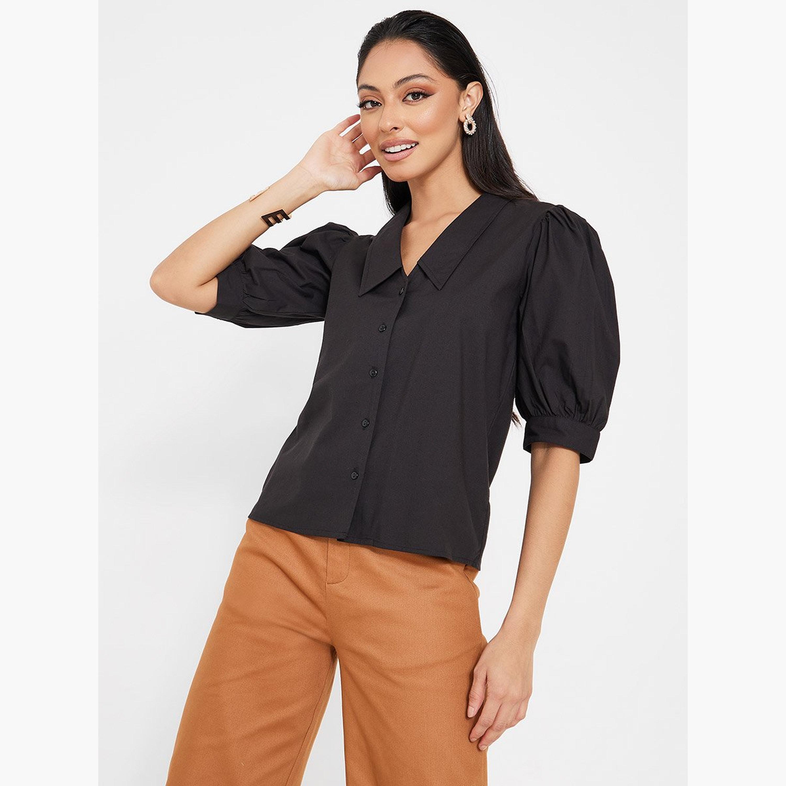 ستايلي - قميص بوبلين بأكمام منتفخة وأزرار-women-clothing-shirtsandblouses-shirts-image-3