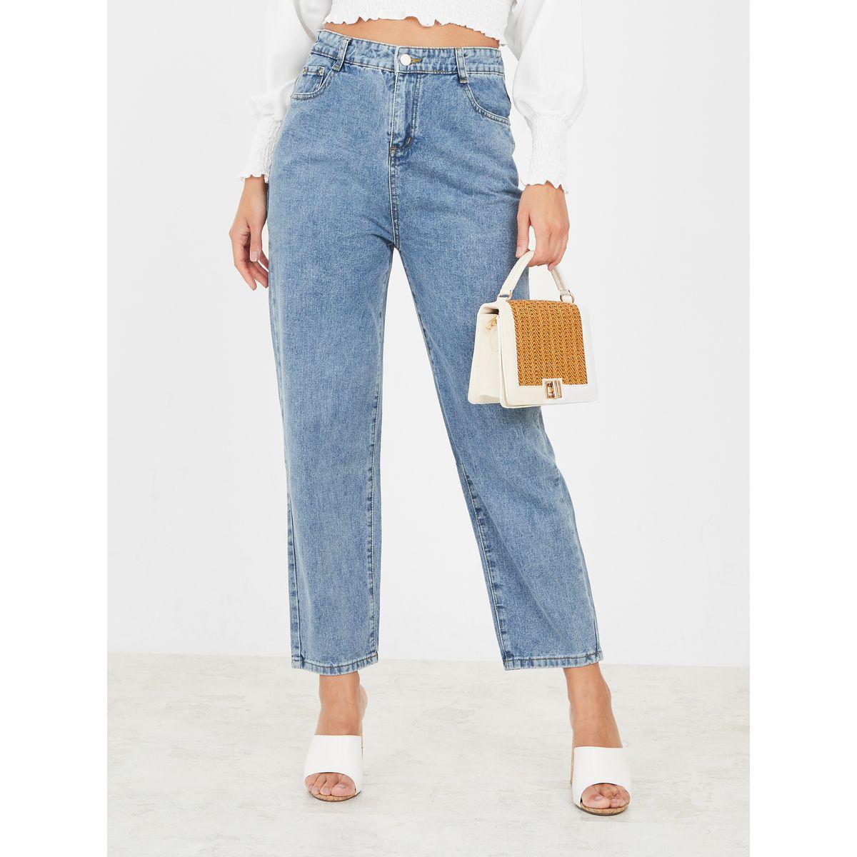 Styli Straight Leg Half Elastic Waist Jeans-women-clothing-bottoms-jeans-image-1