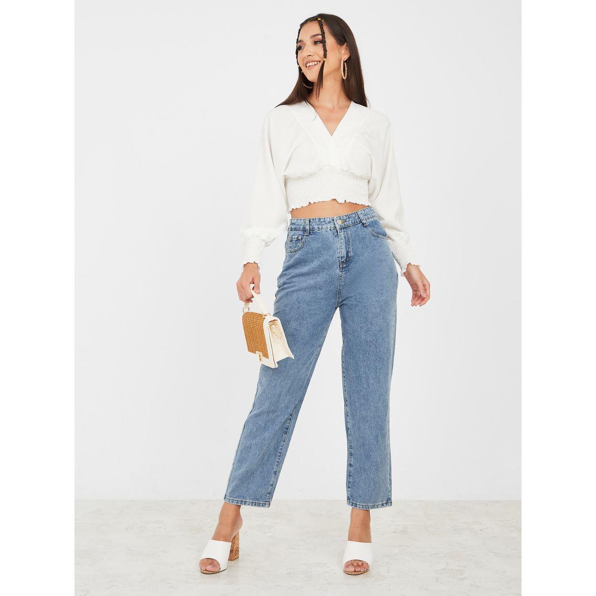 Styli Straight Leg Half Elastic Waist Jeans-women-clothing-bottoms-jeans-image-2