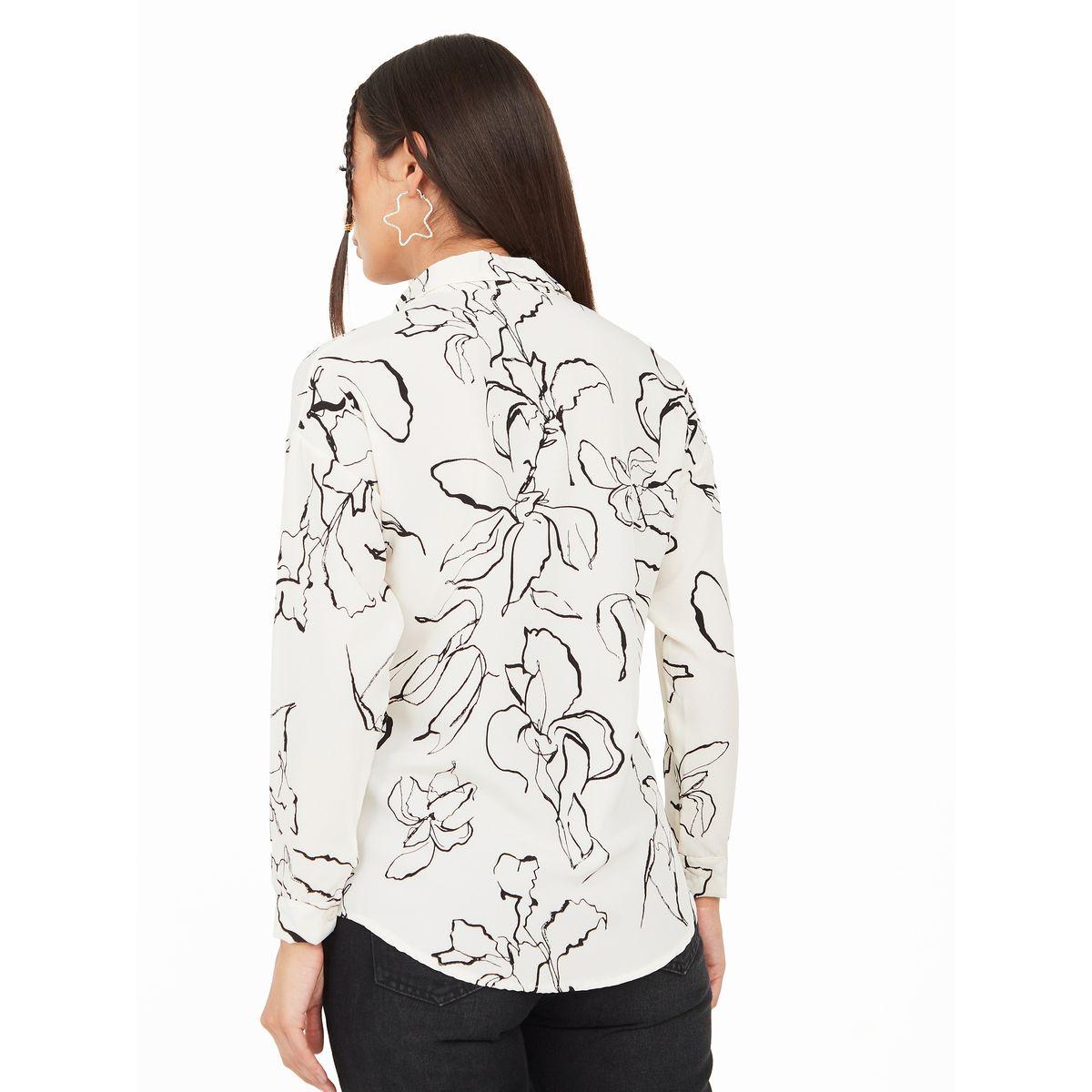 Styli Floral Sketch Print Button Placket Shirt-women-clothing-shirtsandblouses-shirts-image-5