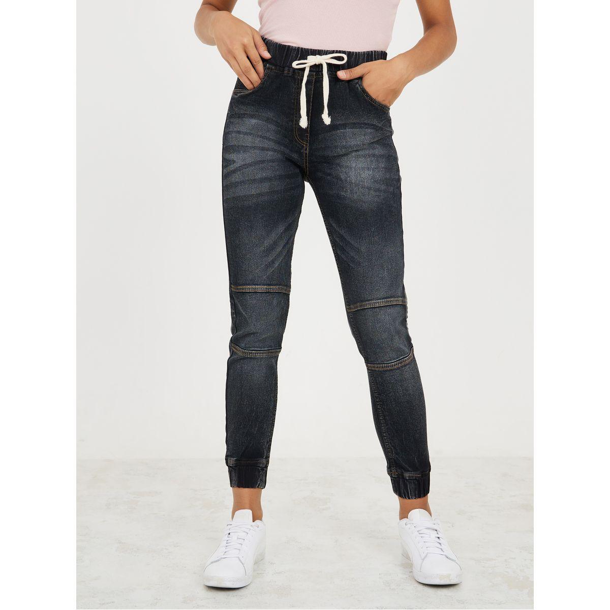 Styli High Rise Drawstring Waistband Slim Fit Denim Jogger-women-clothing-bottoms-jeans-image-1