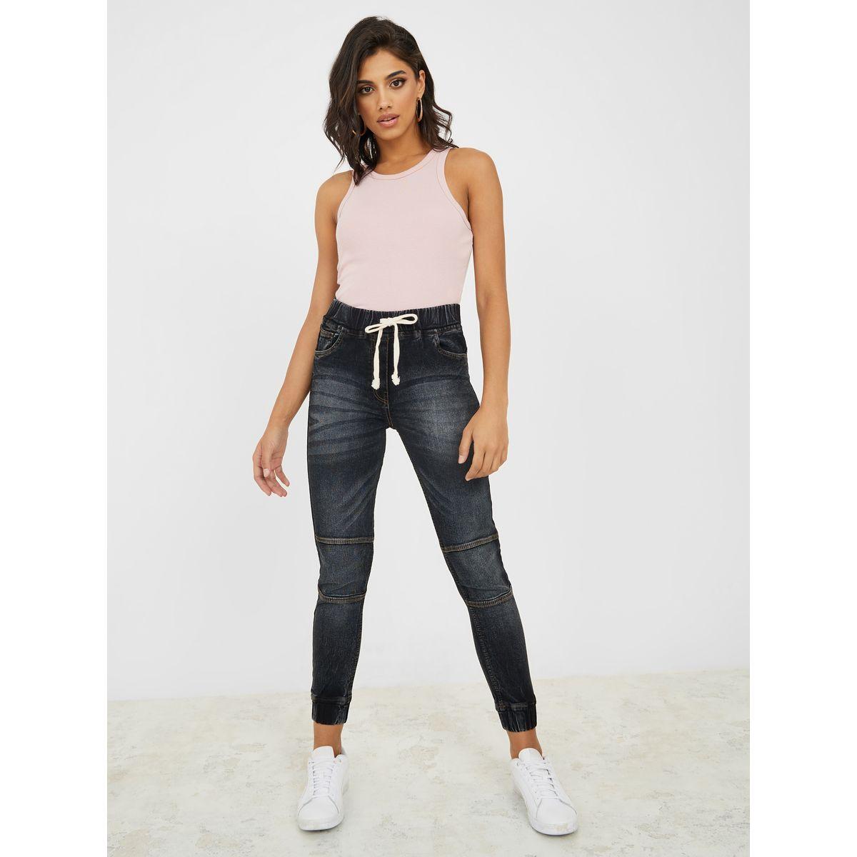 Styli High Rise Drawstring Waistband Slim Fit Denim Jogger-women-clothing-bottoms-jeans-image-2
