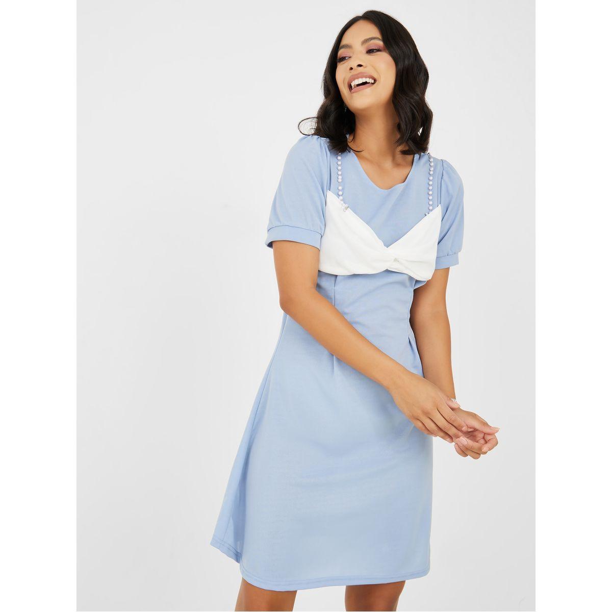 Styli Bow Knot Detail Puff Sleeves Mini Dress-women-clothing-dresses-image-1