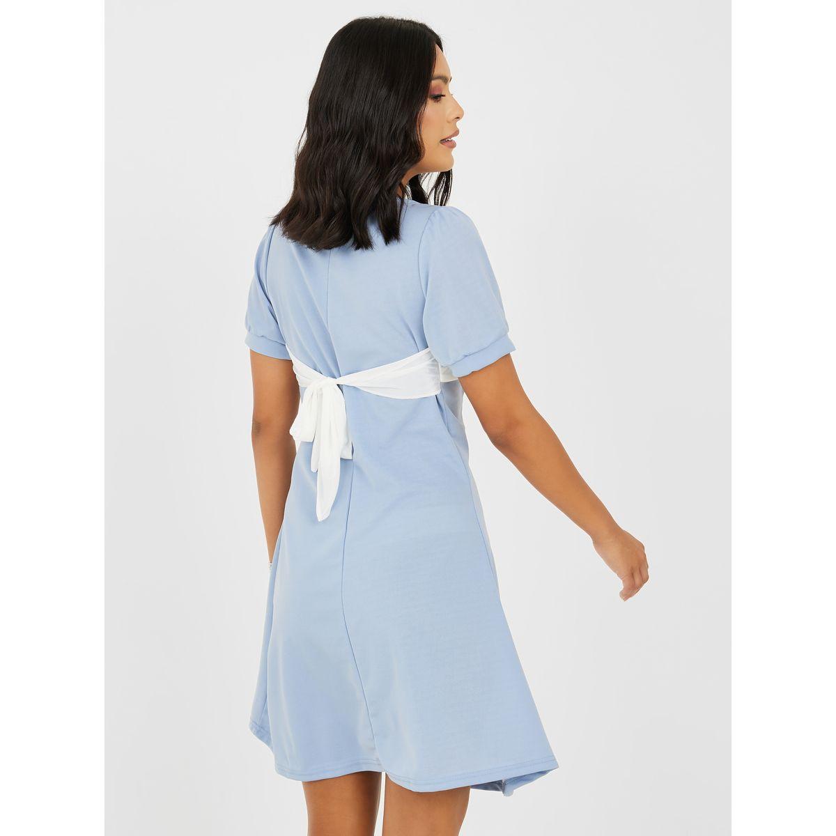 Styli Bow Knot Detail Puff Sleeves Mini Dress-women-clothing-dresses-image-4