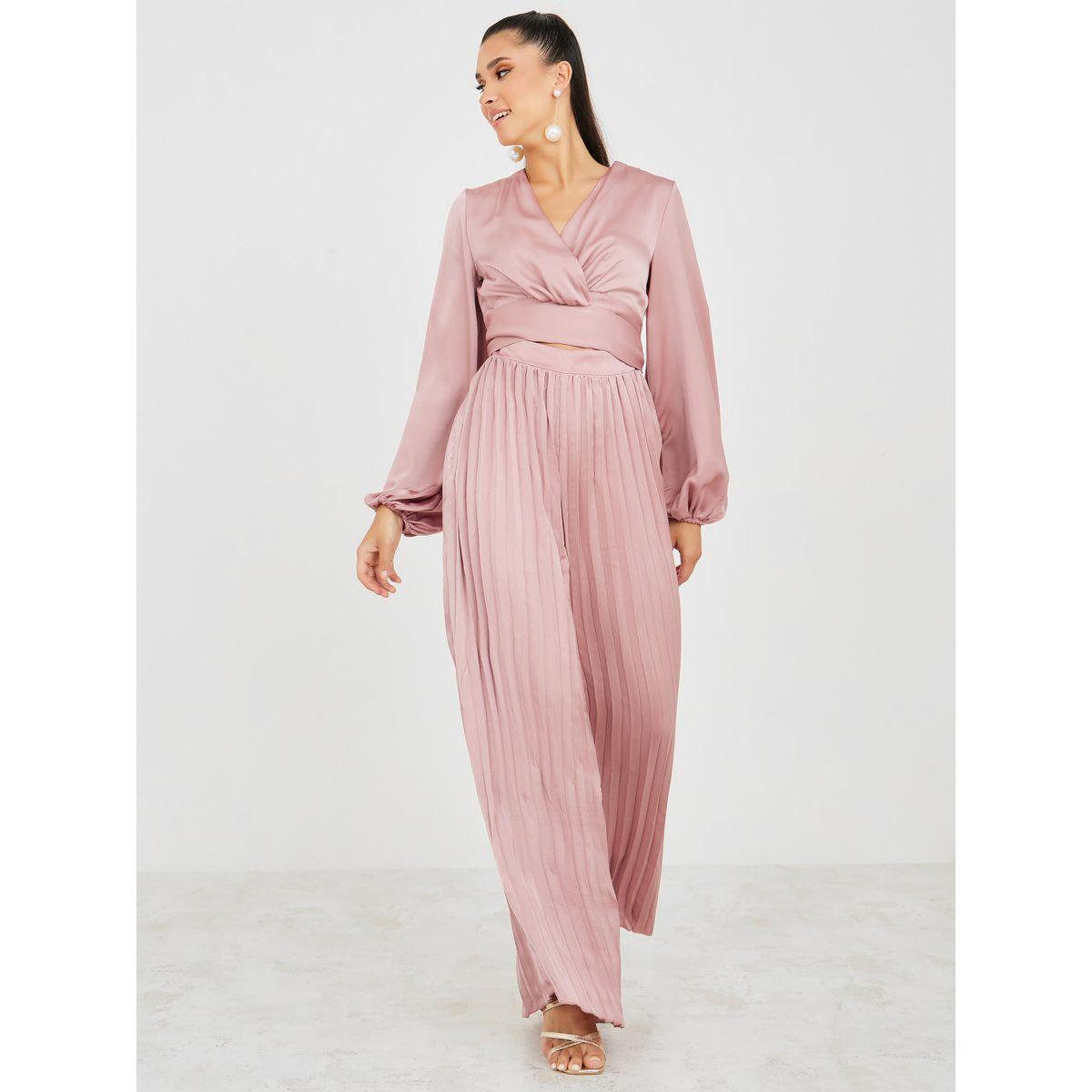 Styli Satin Pleated Wide Leg Jumpsuit with Cut Out Detail-women-clothing-jumpsuits-image-1