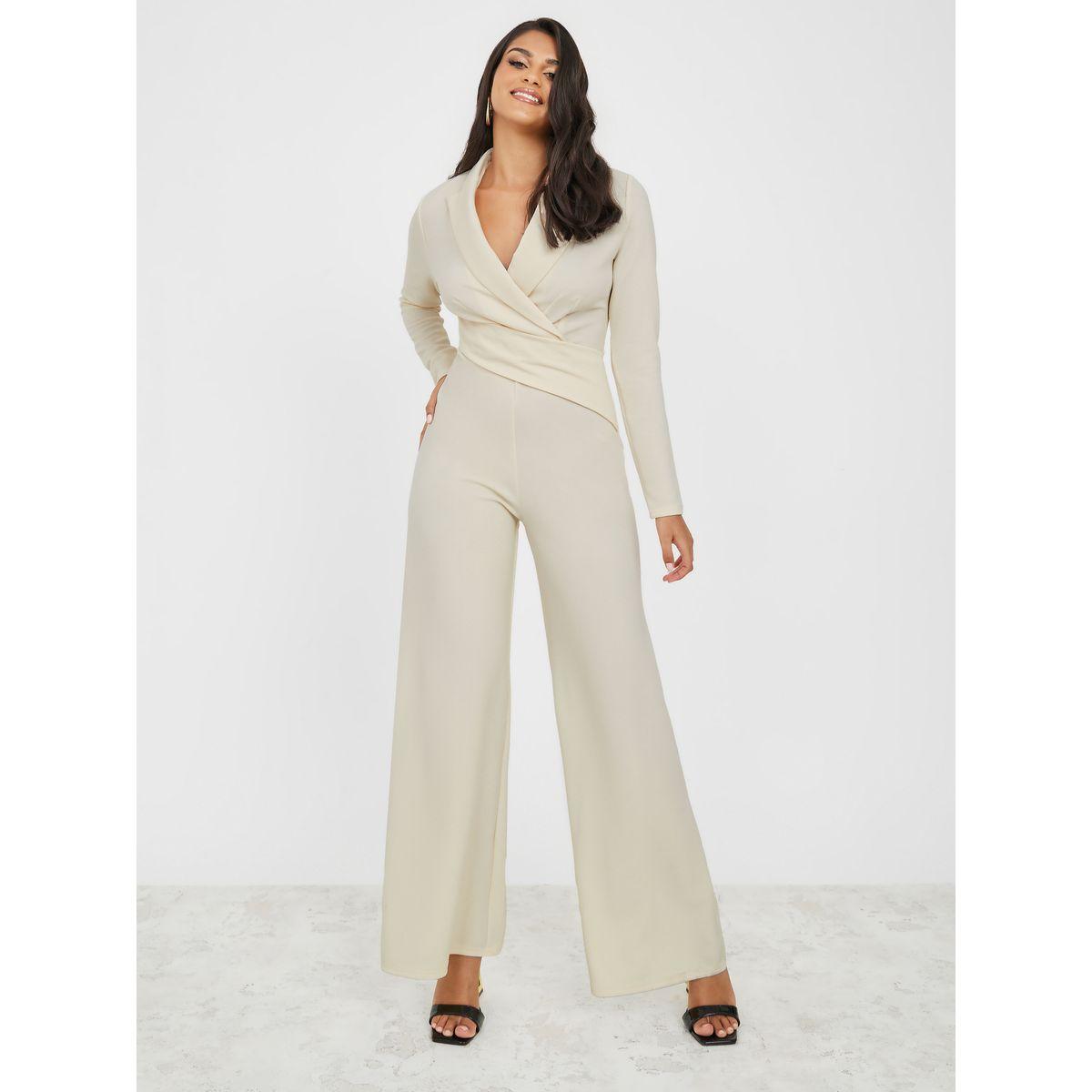 Wrap front wide leg 2025 jumpsuit