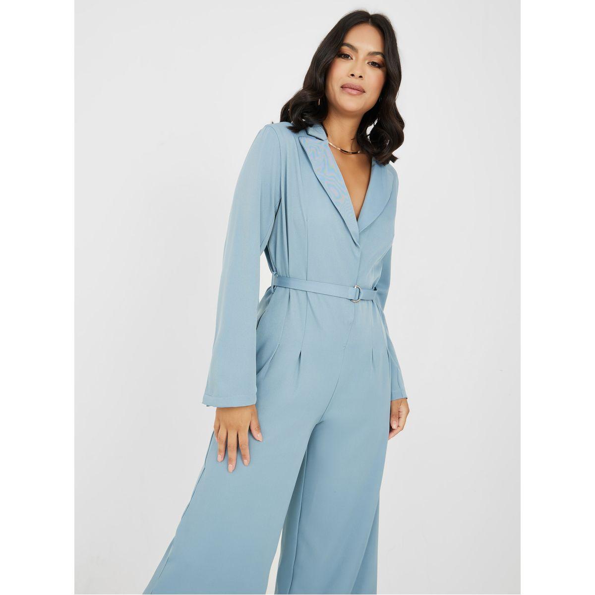 Styli Notch Neck Wide Leg Tailored Jumpsuit with Belt-women-clothing-jumpsuits-image-2