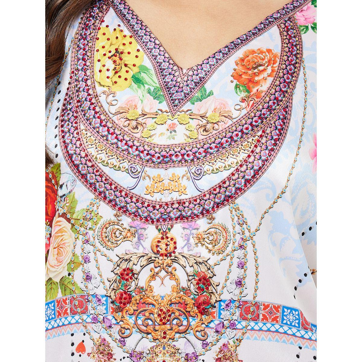 Styli Paisley Print Satin Kaftan with Stone Work-women-arabicclothing-kaftan-image-3