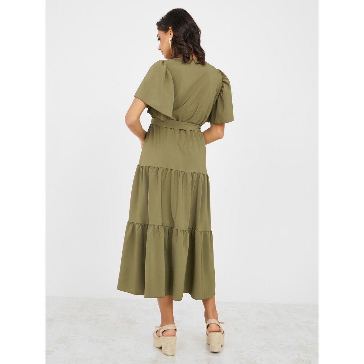 Styli Butterfly Sleeves Self Tie Belt Tiered Midi Dress-women-clothing-dresses-image-4
