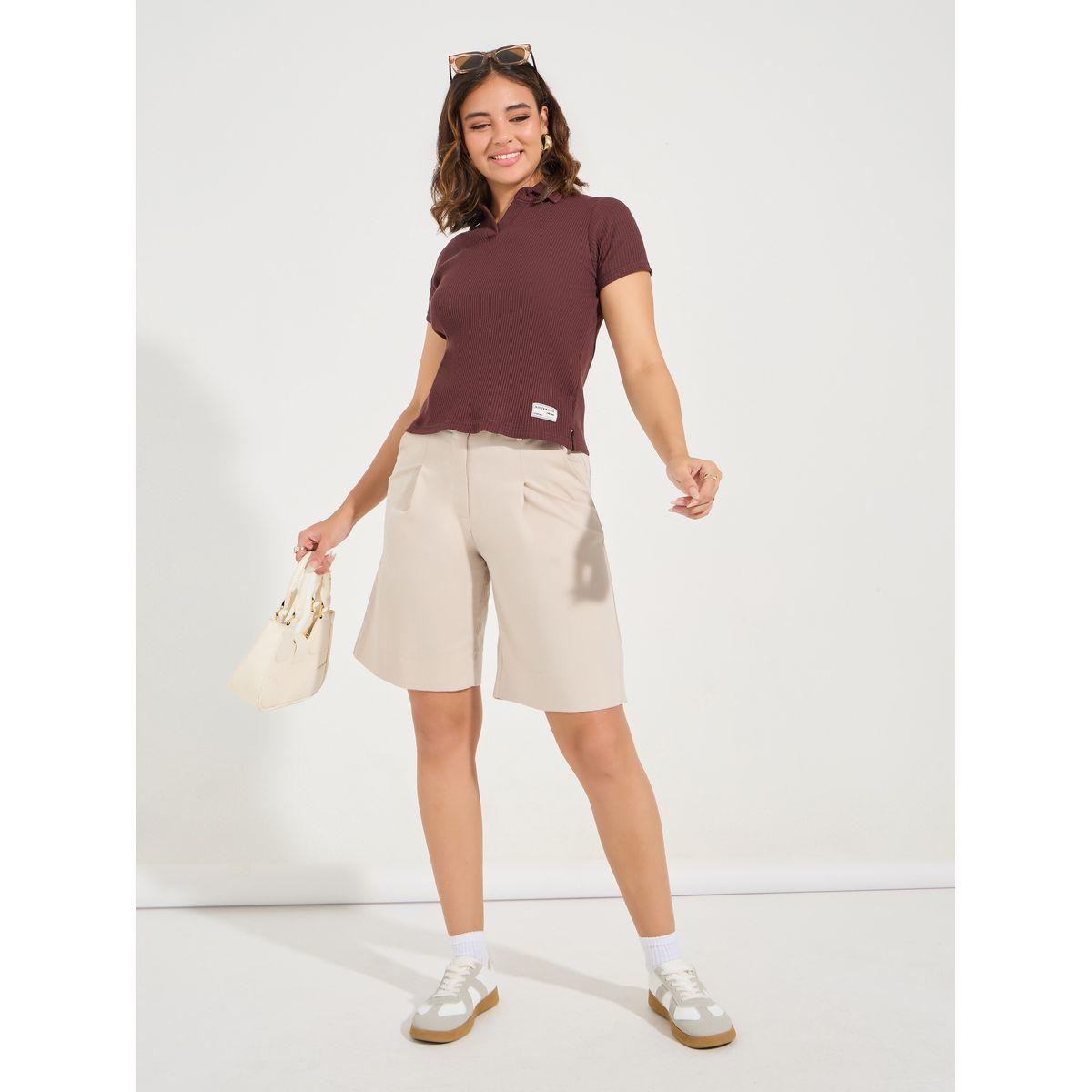 Styli Elevate Regular Fit Ribbed Polo T-Shirt with Side Slit-women-clothing-tshirts-image-2