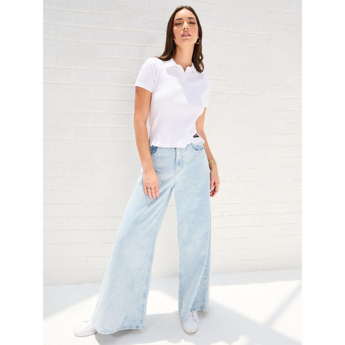Styli Elevate Regular Fit Crop Ribbed Polo T-Shirt with Side Slit-women-clothing-tshirts-image-2