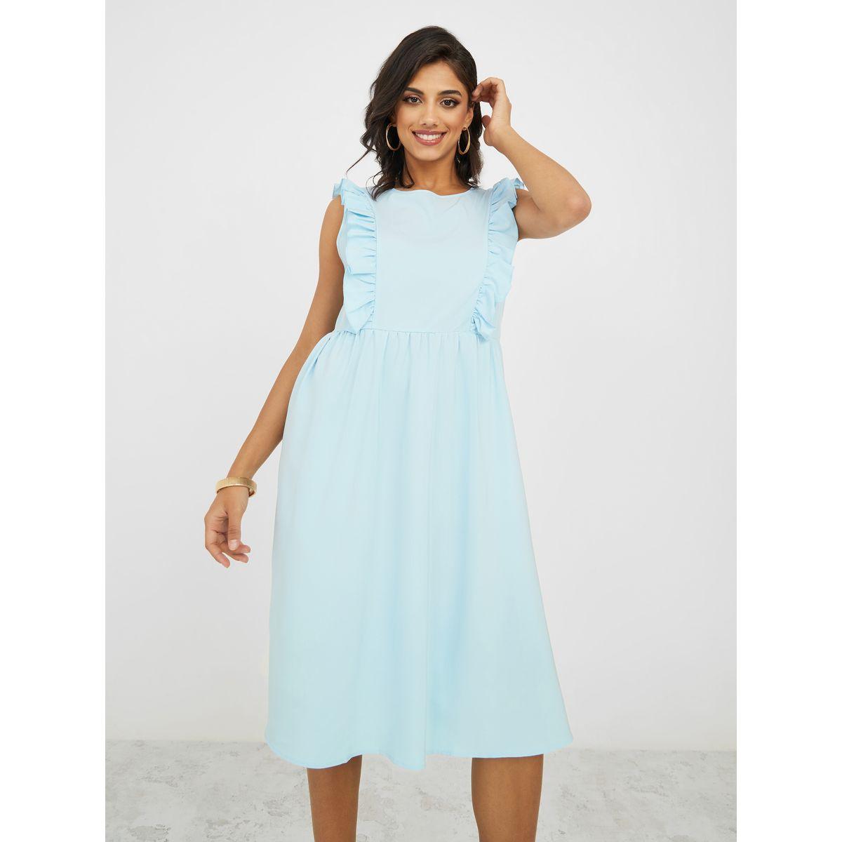 Styli Sleeveless Frill Edge Detail A-Line Midi Dress-women-clothing-dresses-image-1
