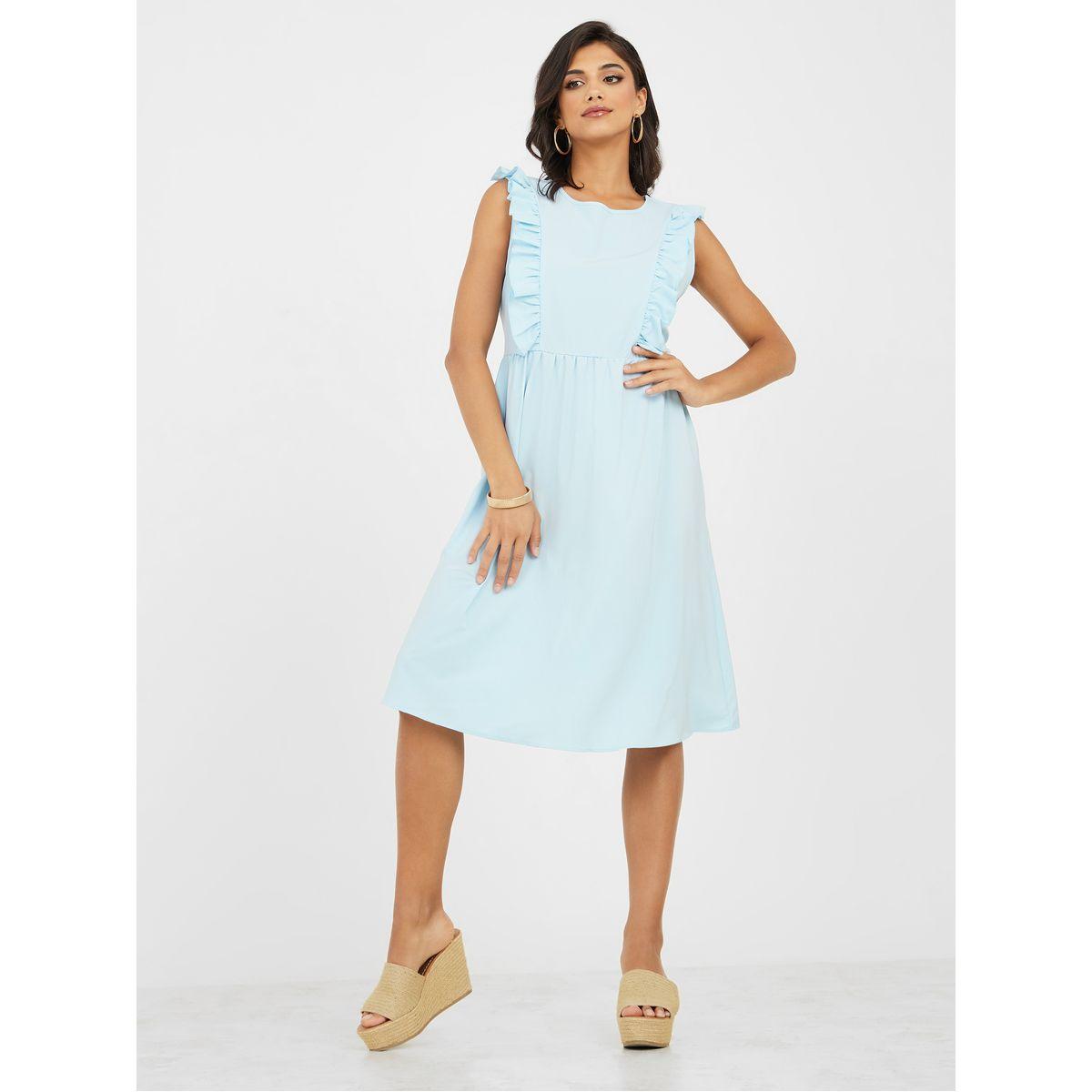 Styli Sleeveless Frill Edge Detail A-Line Midi Dress-women-clothing-dresses-image-2