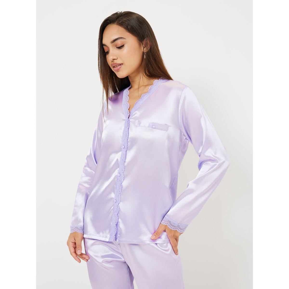 Styli Unwind Lace Edge Satin Button Through Top & Pyjama Set-women-clothing-nightwear-pyjamas-longsets-image-1