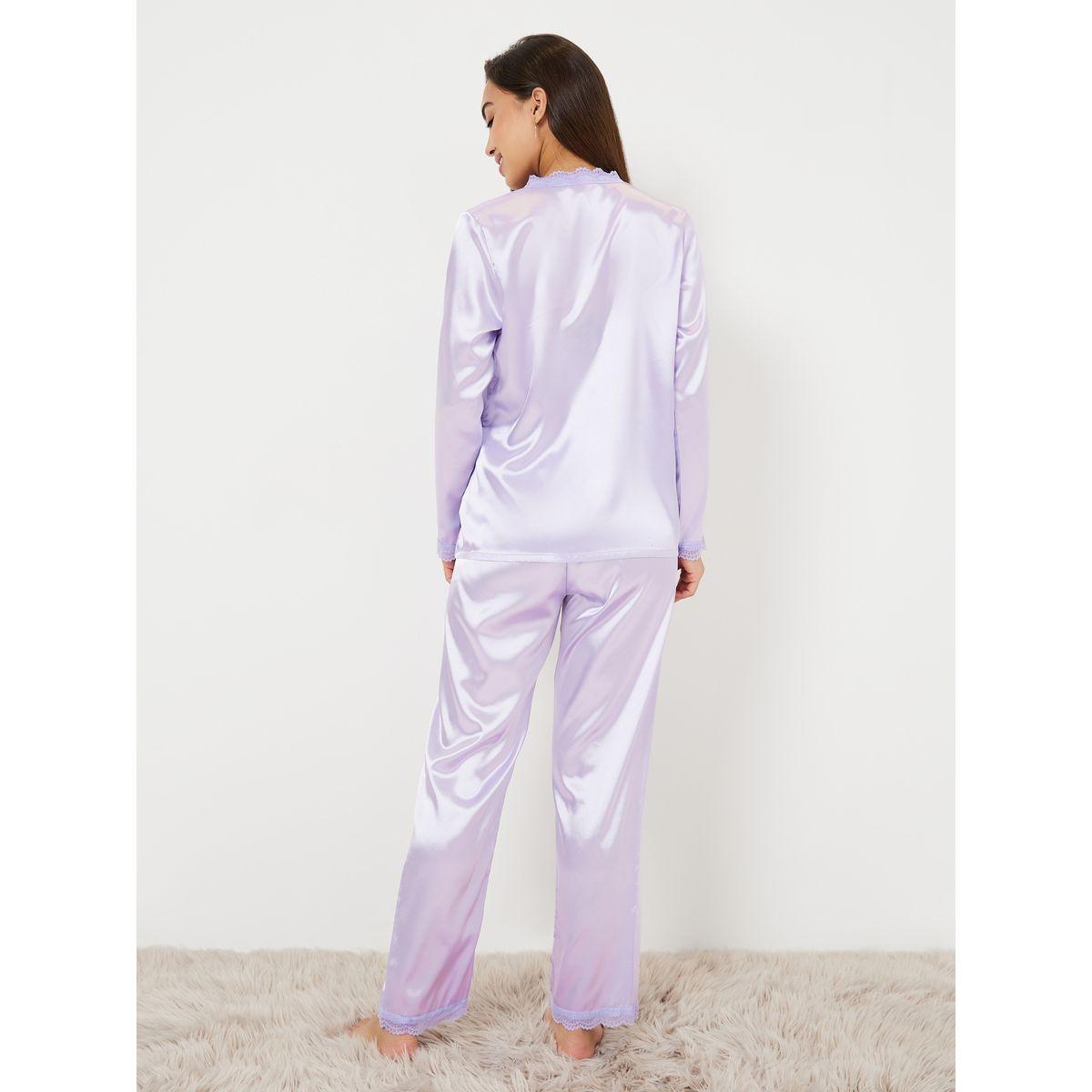 Styli Unwind Lace Edge Satin Button Through Top & Pyjama Set-women-clothing-nightwear-pyjamas-longsets-image-5