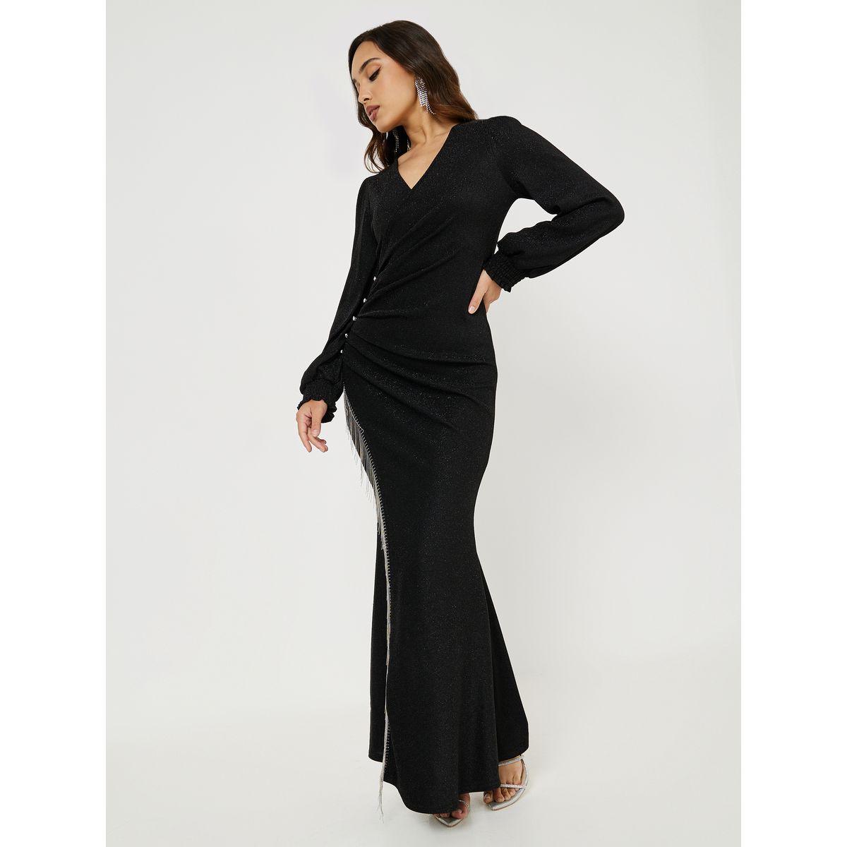 Styli Limited Shimmer Wrap Maxi Dress with Embellished Rhinestone & Tassel-women-clothing-dresses-image-1