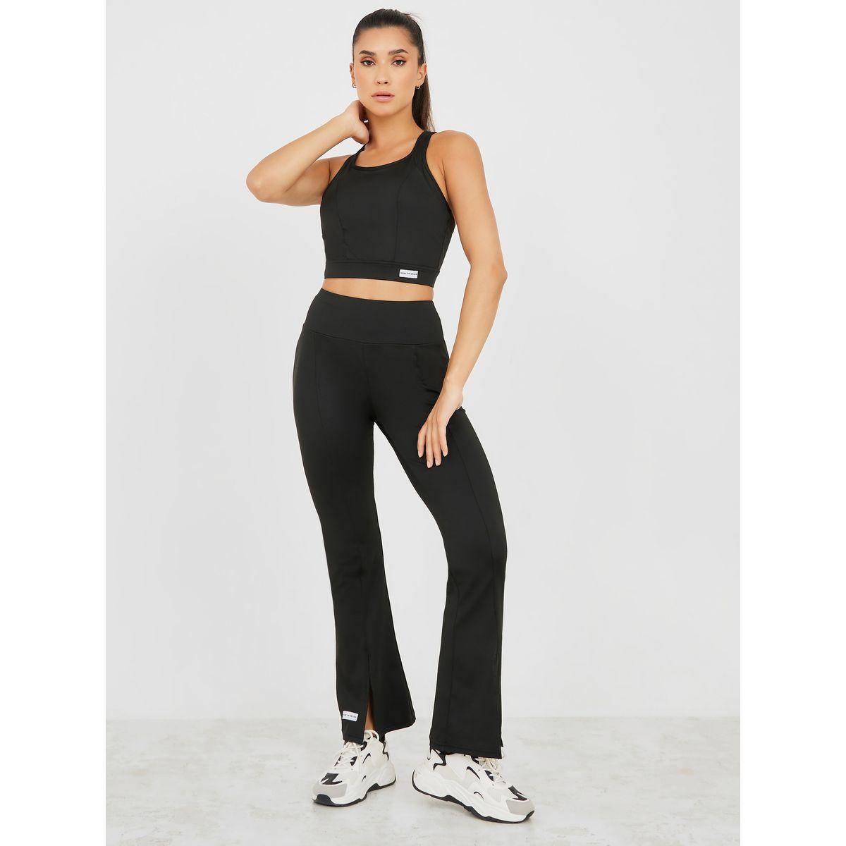 Styli Active Patch Detail Longline Sports Bra & Front Split Flared Leggings Active Set-women-clothing-sportswearandactivewear-trackpantsandtracksuits-image-2