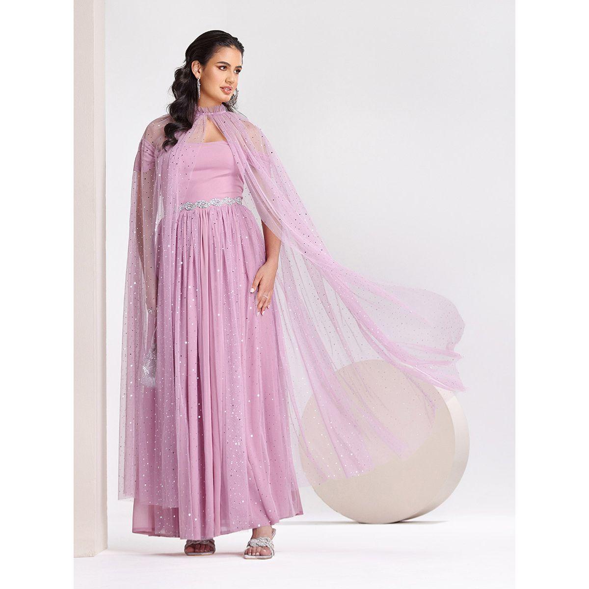 Styli Limited Georgette Maxi Dress with Embellished Cape-women-clothing-dresses-image-1