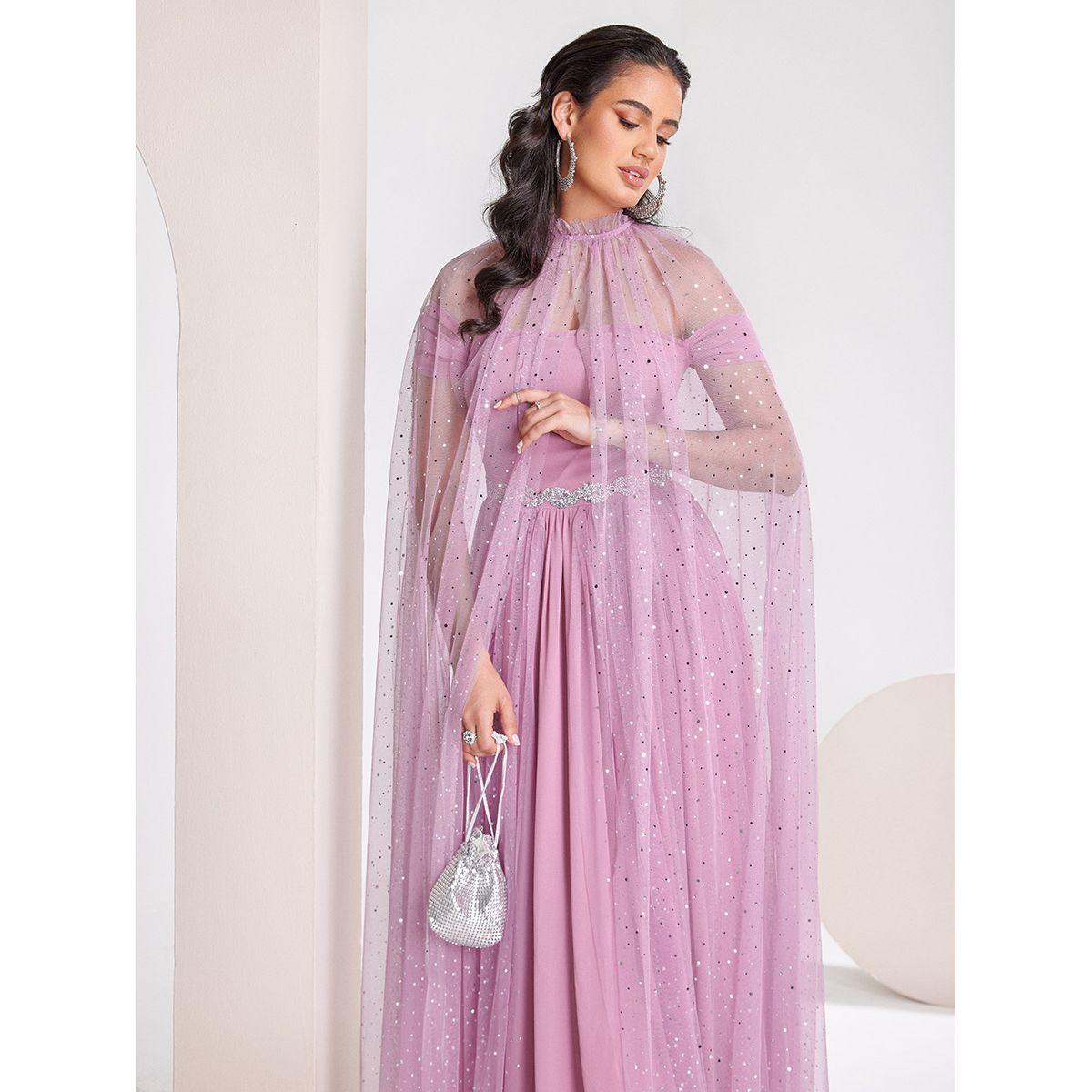 Styli Limited Georgette Maxi Dress with Embellished Cape-women-clothing-dresses-image-2