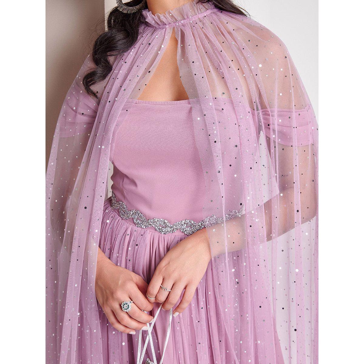 Styli Limited Georgette Maxi Dress with Embellished Cape-women-clothing-dresses-image-4