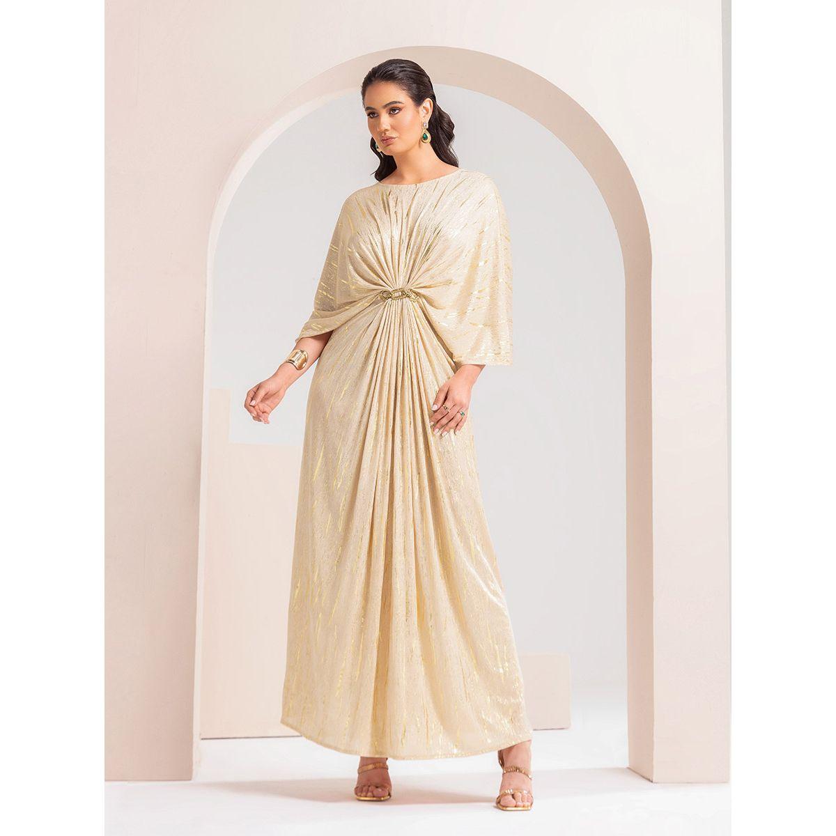 Styli Limited Shimmer Plisse Maxi Dress with Rhinestone Embellishment-women-clothing-dresses-image-1