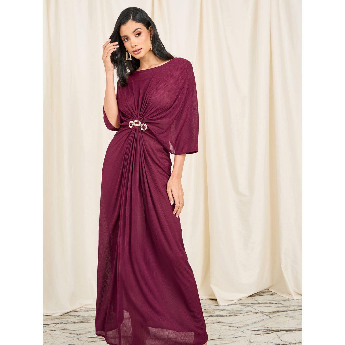 Styli Limited Shimmer Plisse Maxi Dress with Rhinestone Embellishment-women-clothing-dresses-image-2