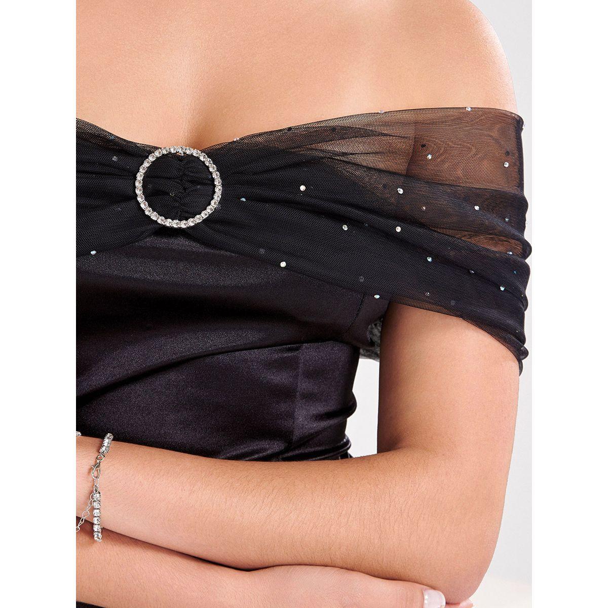 Styli Limited Satin Off Shoulder Mesh Drape Embellished Maxi Dress with Side Slit-women-clothing-dresses-image-3
