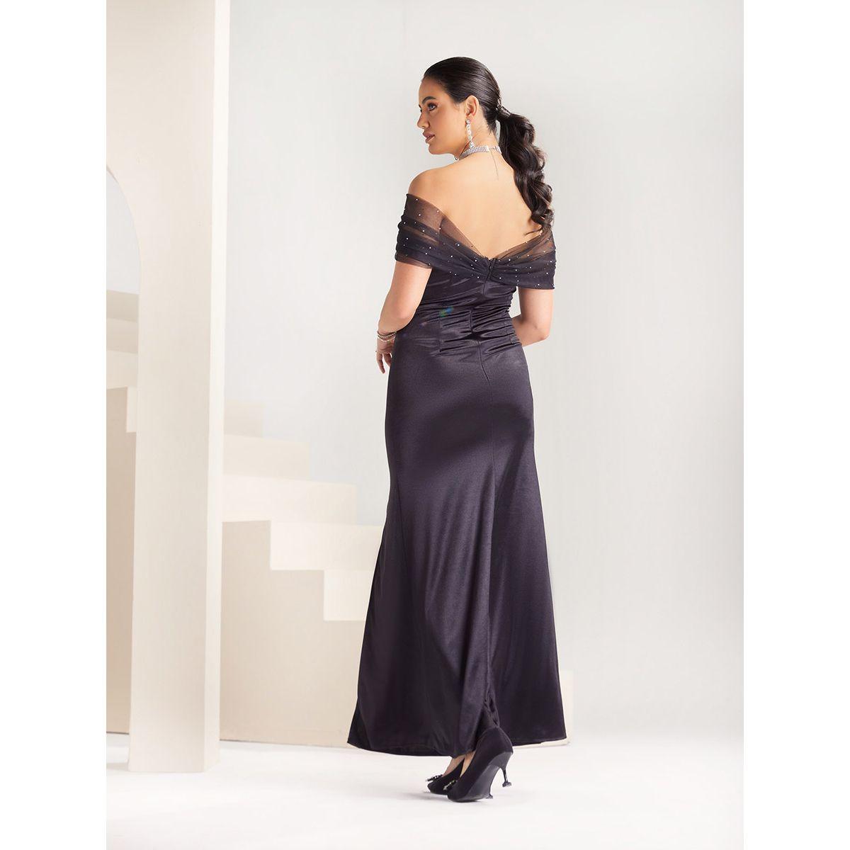 Styli Limited Satin Off Shoulder Mesh Drape Embellished Maxi Dress with Side Slit-women-clothing-dresses-image-4