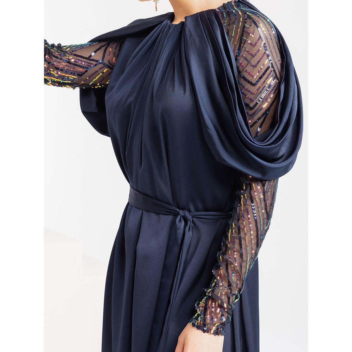 Styli Limited Satin Draped Maxi Dress with Sequin Detail Sleeves-women-clothing-dresses-image-3