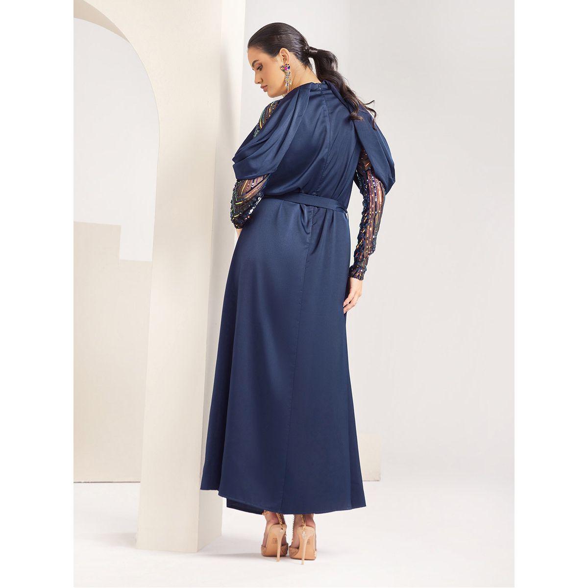 Styli Limited Satin Draped Maxi Dress with Sequin Detail Sleeves-women-clothing-dresses-image-4