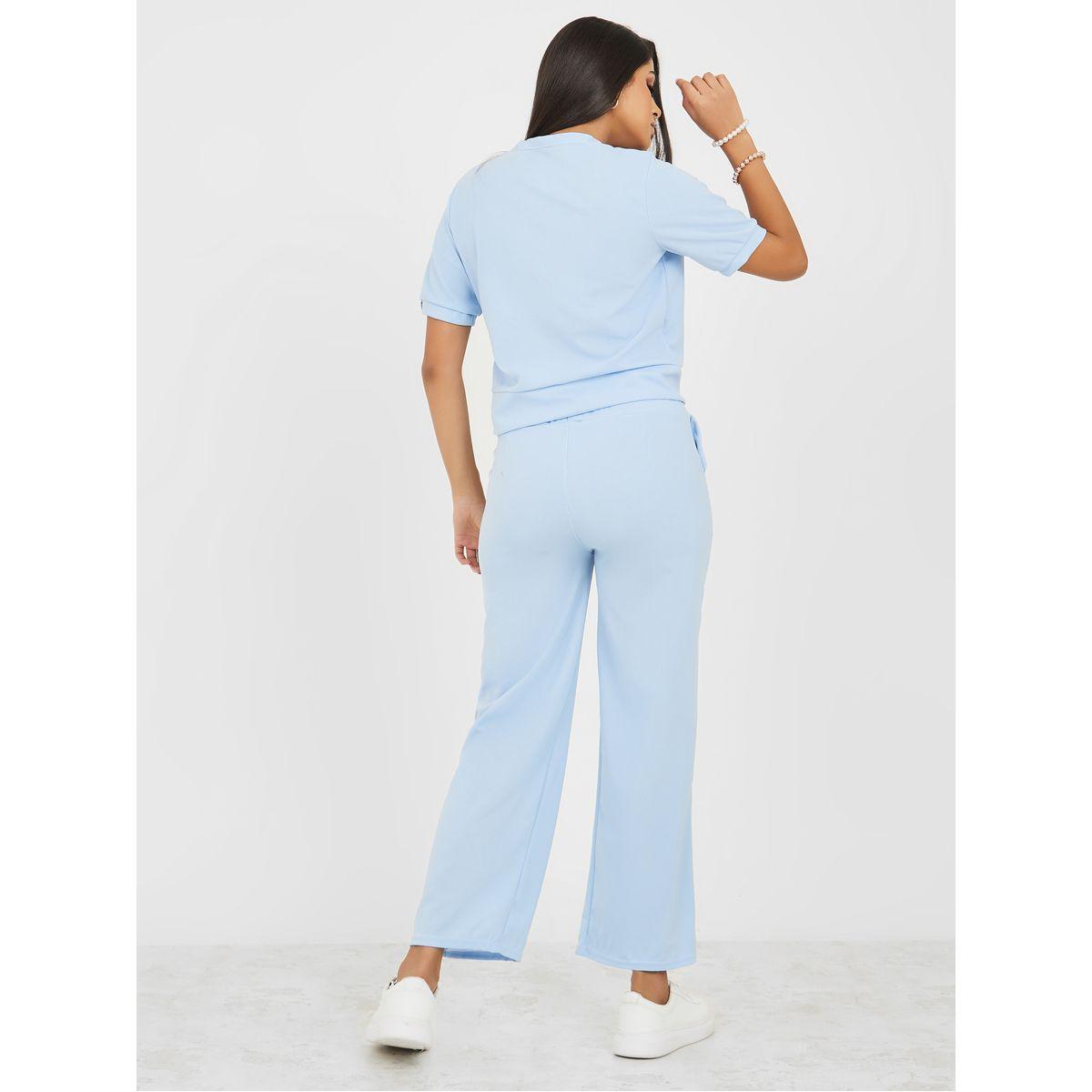 Styli Wrap Front V Neck Top & Straight Pants Co-Ord Set-women-clothing-coordsets-image-5