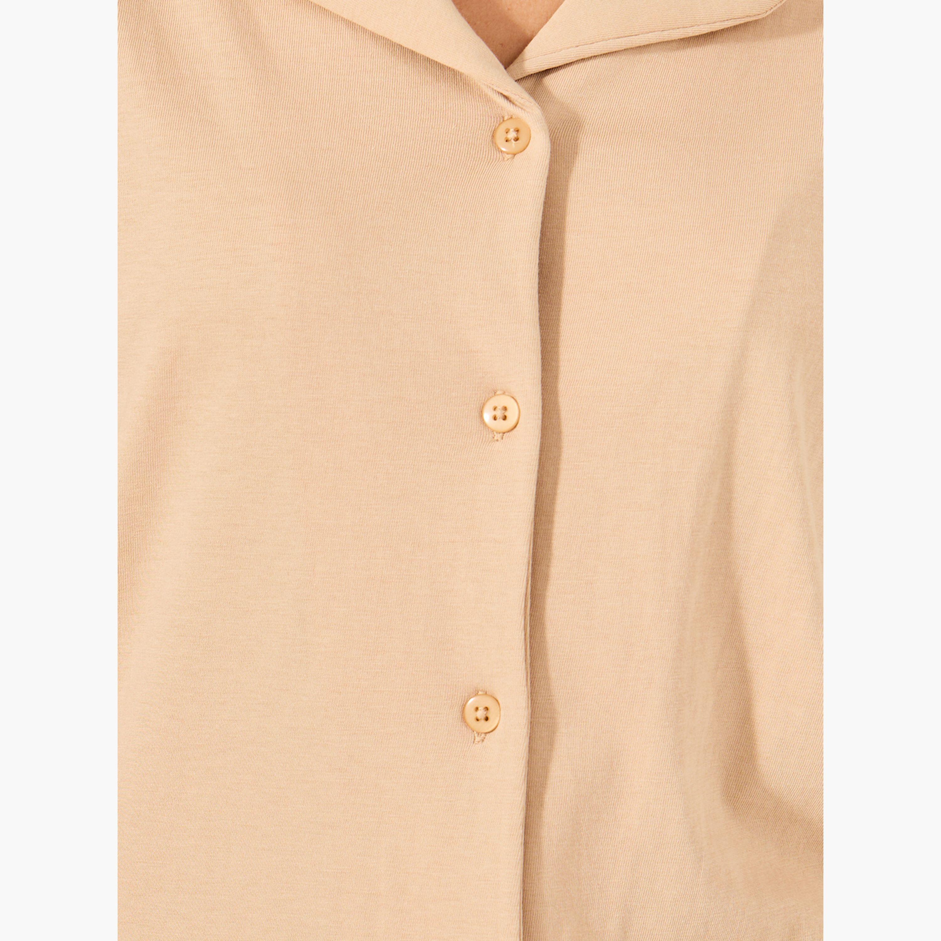 ستايلي -  طقم بيجاما وقميص جيرسي سادة بأكمام قصيرة للنساء-women-clothing-nightwear-pyjamas-longsets-image-4