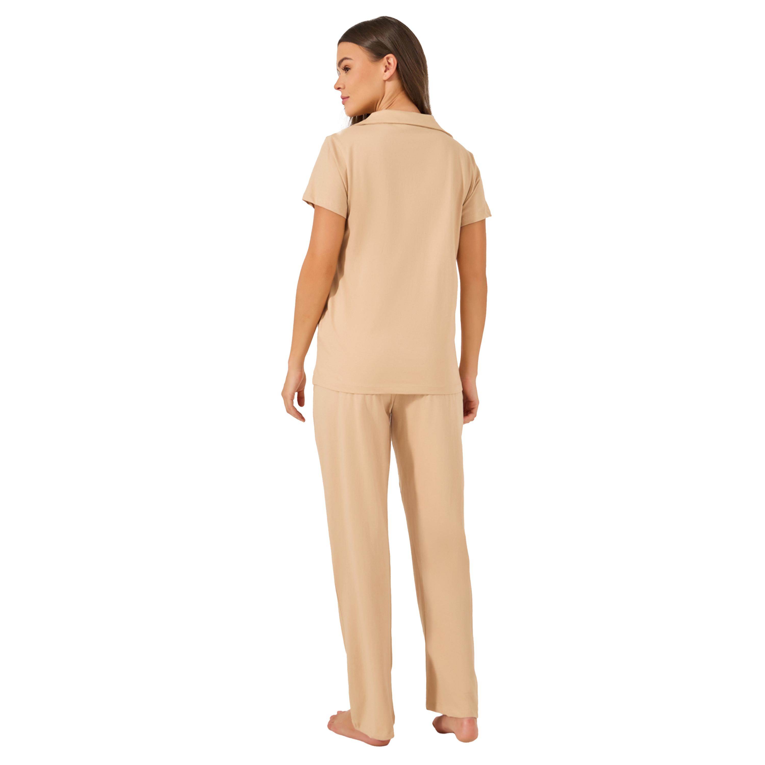 ستايلي -  طقم بيجاما وقميص جيرسي سادة بأكمام قصيرة للنساء-women-clothing-nightwear-pyjamas-longsets-image-5
