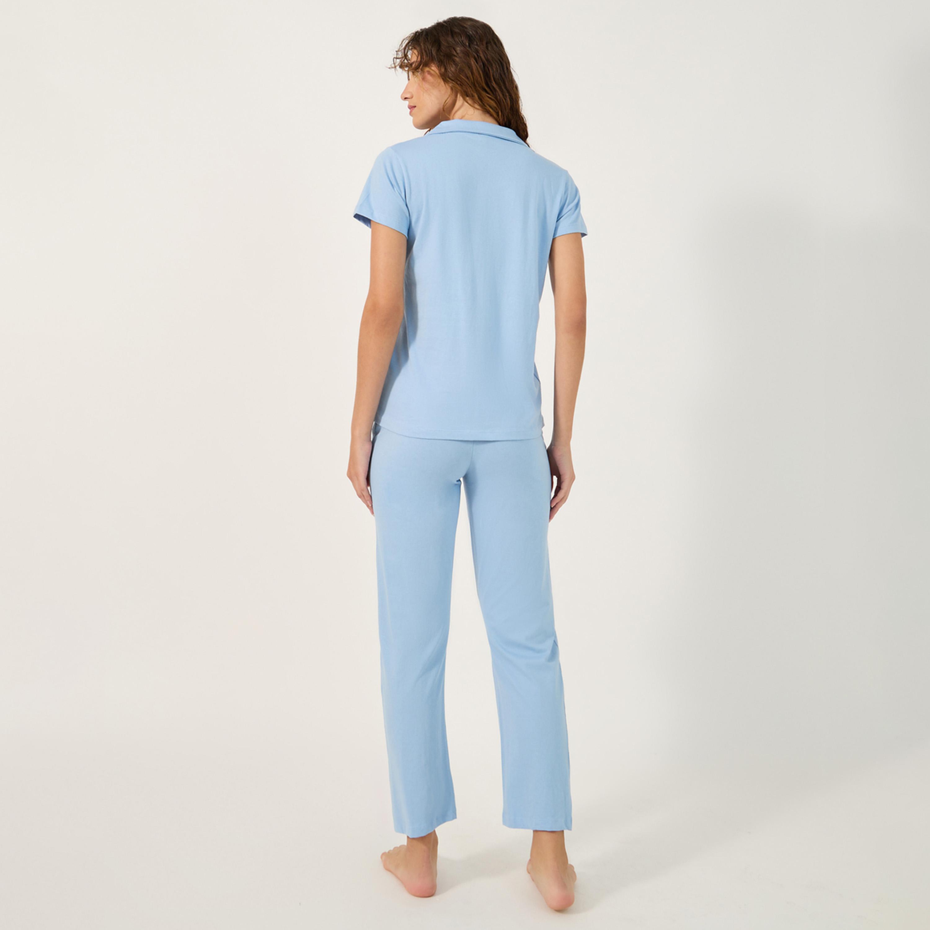 Styli Unwind Cotton Jersey Short Sleeve Button Thru Shirt And Pj Set-women-clothing-nightwear-pyjamas-longsets-image-5