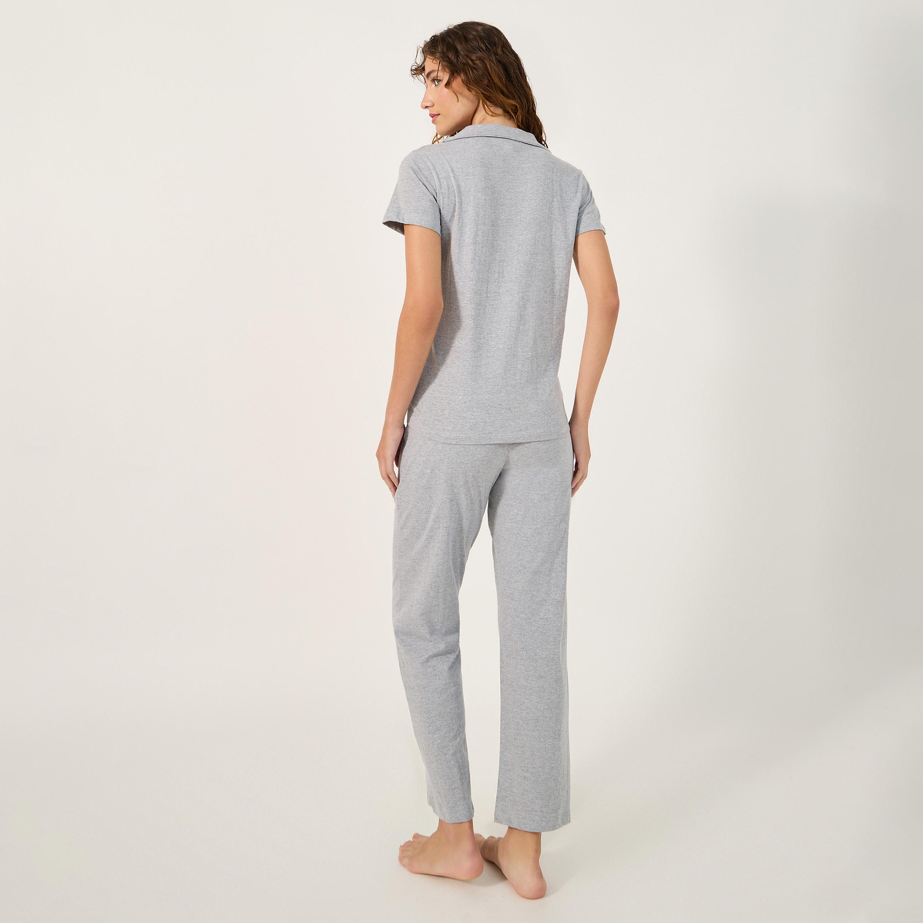 ستايلي - أنوايند قميص من قماش الجيرسي القطني بأكمام قصيرة وأزرار مع بنطال بيجامة-women-clothing-nightwear-pyjamas-longsets-image-5