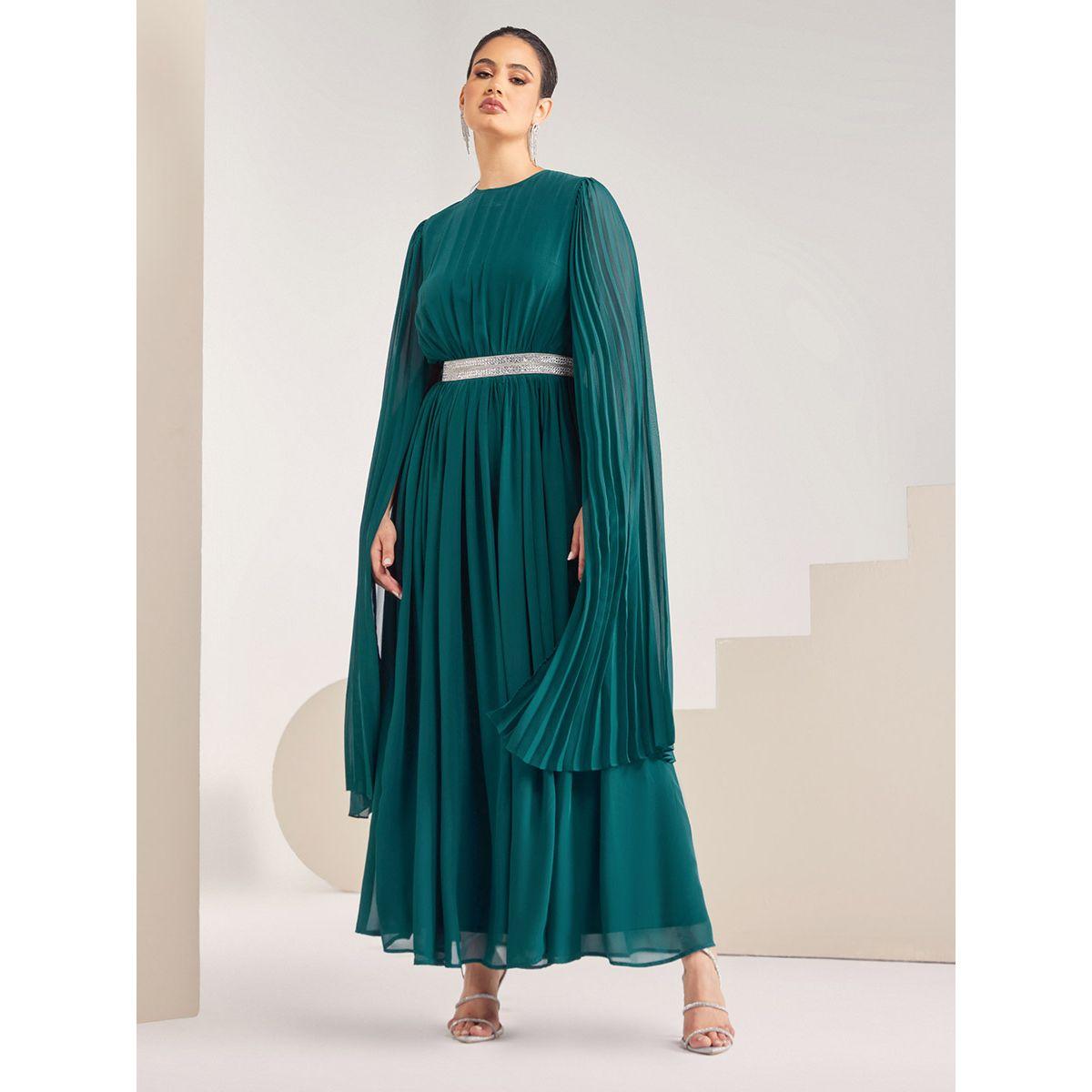 Styli Limited Pleated Embellished Waist A-Line Maxi Dress-women-clothing-dresses-image-1
