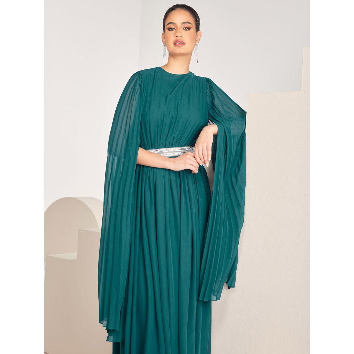 Styli Limited Pleated Embellished Waist A-Line Maxi Dress-women-clothing-dresses-image-2