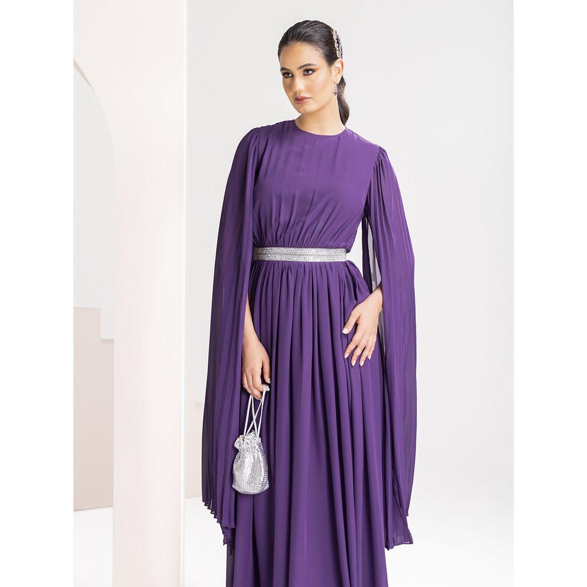 Styli Limited Pleated Embellished Waist A-Line Maxi Dress-women-clothing-dresses-image-2