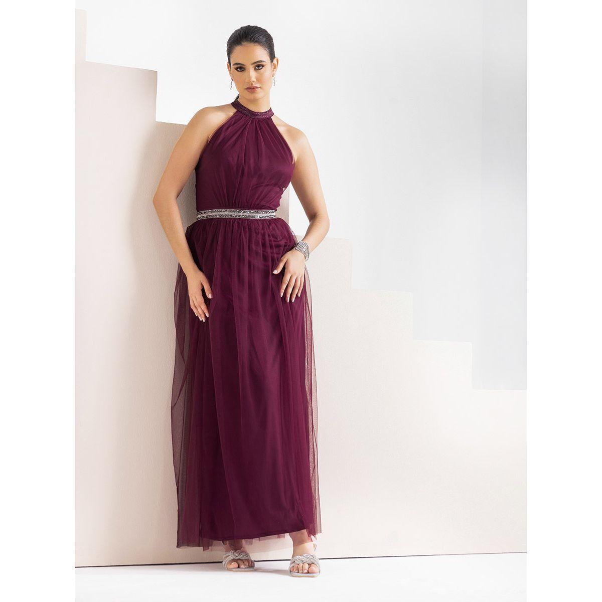 Styli Limited Embellished Mesh Insert Halter Neck Maxi Dress -women-clothing-dresses-image-1