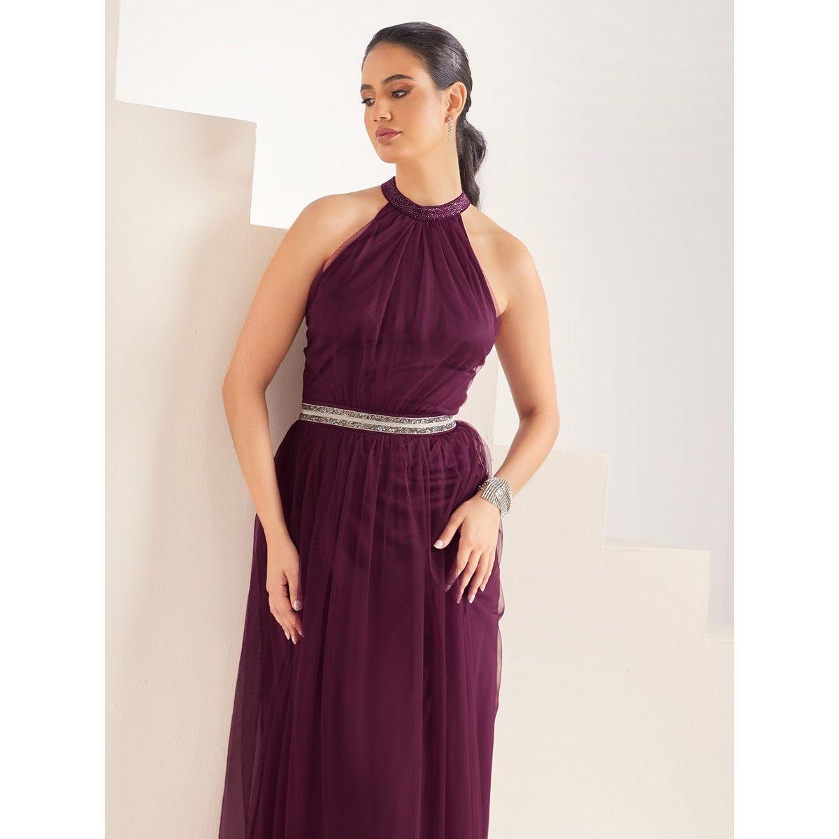 Styli Limited Embellished Mesh Insert Halter Neck Maxi Dress -women-clothing-dresses-image-2