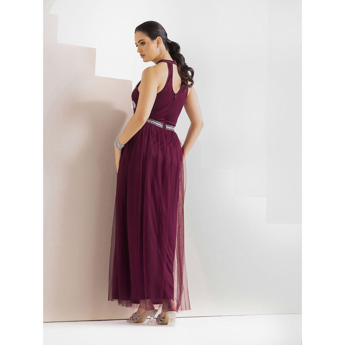 Styli Limited Embellished Mesh Insert Halter Neck Maxi Dress -women-clothing-dresses-image-4