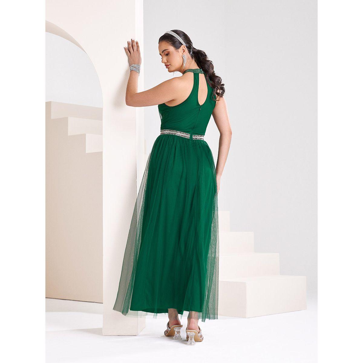 Styli Limited Embellished Mesh Insert Halter Neck Maxi Dress -women-clothing-dresses-image-4